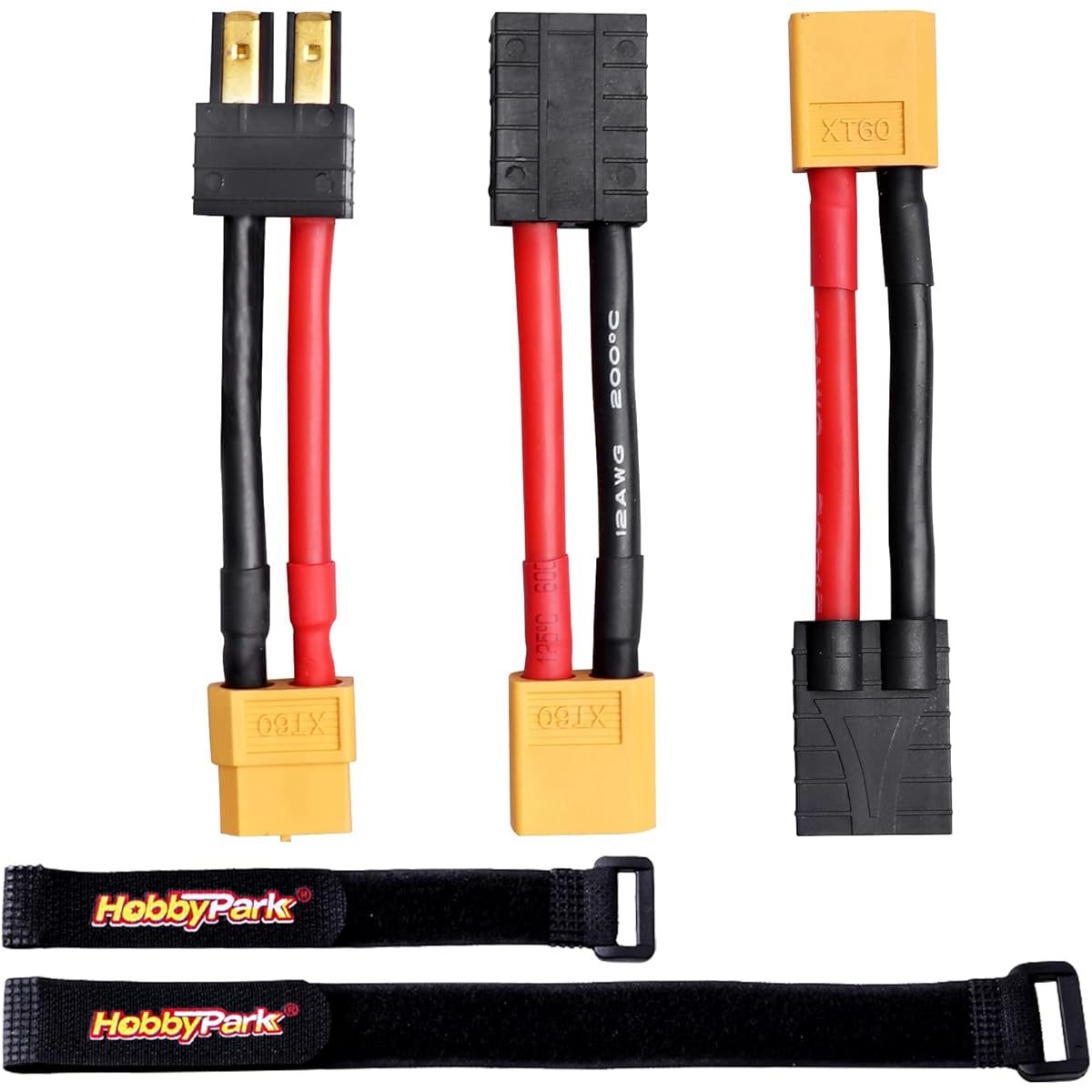 Hobbypark TRX Traxxas Connector XT60 Adapter RC Lipo Battery/Charger Adapter 12AWG Gauge Wire for Slash E Revo Rustler Stampede RC Car Truck (3 Pack)