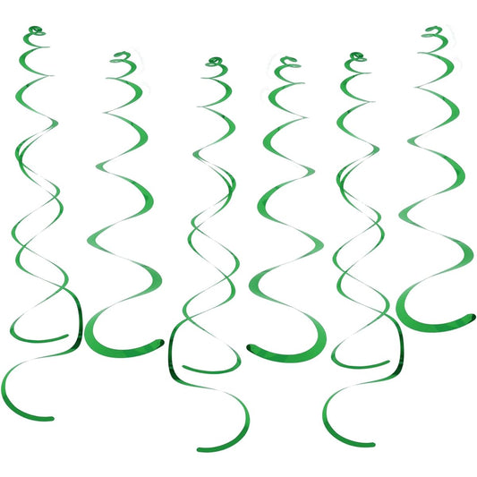 30pcs Party Swirl Decorations, Green Shiny Foil Hanging Swirl Decorations, Double Swirl and Single Swirl Plastic Streamers for Ceiling, Plastic Metallic Streamers for Party Decorations