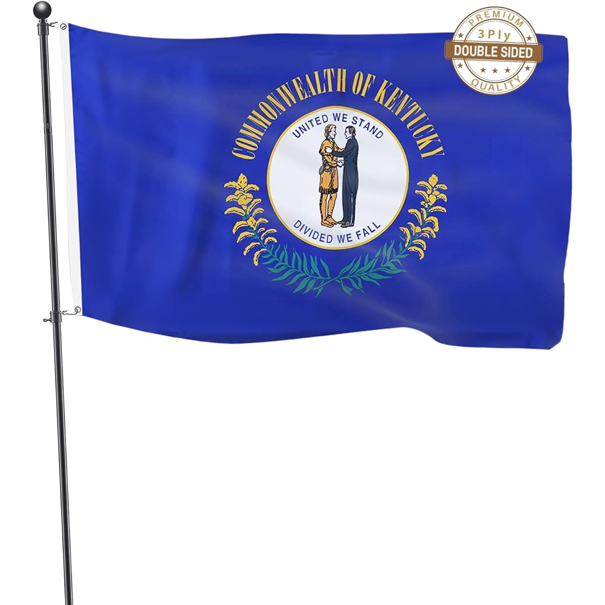 TOPFLAGS Kentucky State Flag 3x5 Double Sided 3 Ply KY State Flag Heavy Duty Outdoor 4 Row Stitched Edges with 2 Brass Grommets