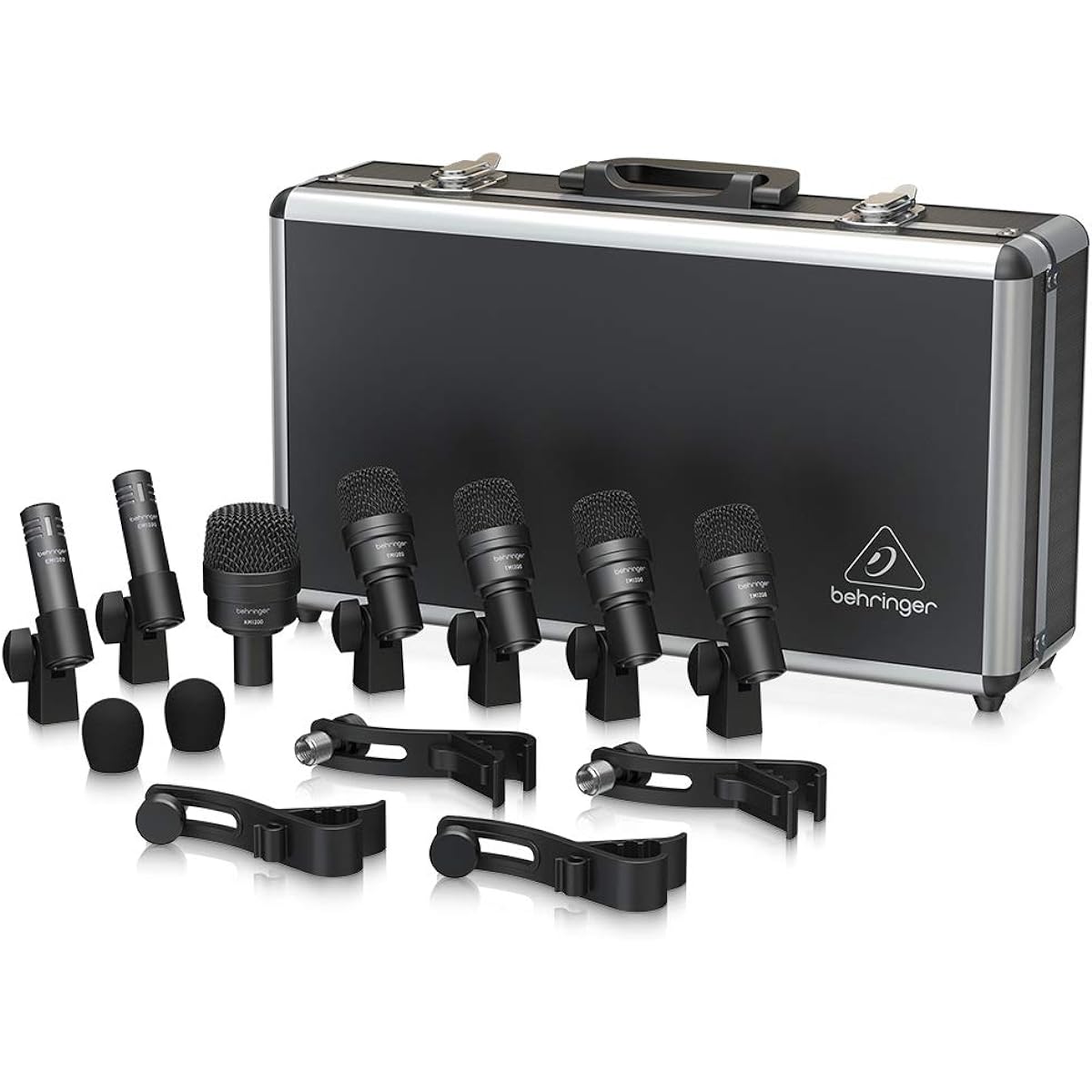 Behringer Behringer Drum Microphone Set of 7 Large Diaphragm Dynamic Microphone/Percussion Microphone/Overhead Stereo Matched Condenser Microphone Carrying Case Mic Stand Adapter Included BC1200 Black