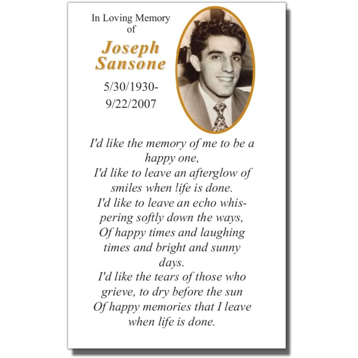 Funeral Memorial Prayer Cards Keepsakes - Customizable Photo and Prayers - 50 Cards