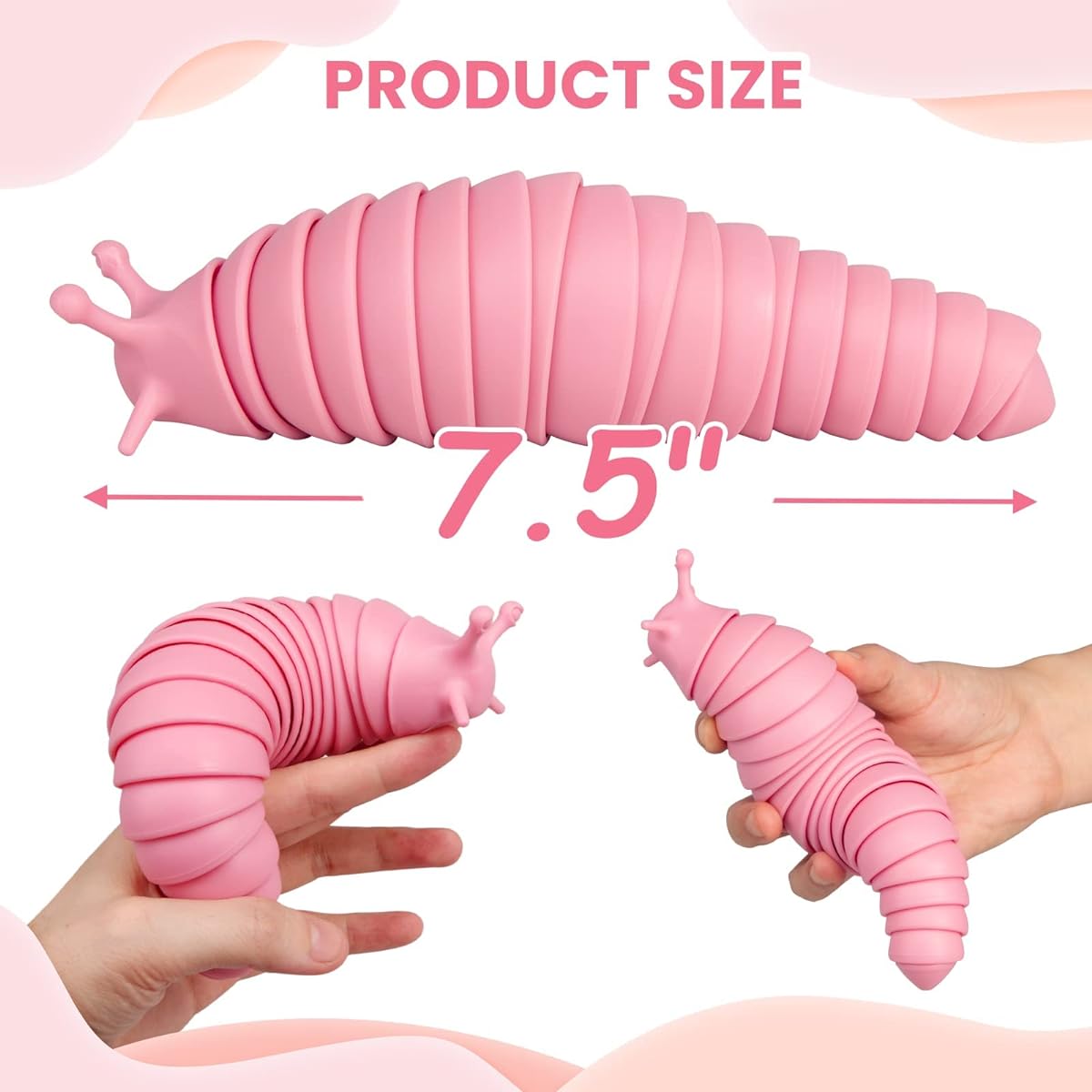 CONNOO Party Favors | 7.5" Slug Toy 3D Scanning Technical Joint Stretching Slug Fidget Toy Sensory Slug Toy for Autism Desk Toy - Flexible Pink