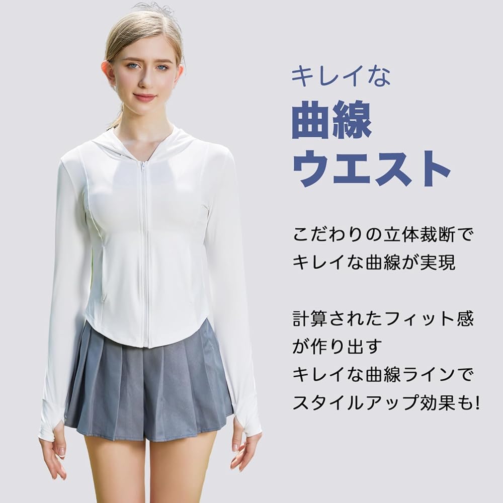 [Fitwings] Style Up UV Parka UPF50+ UV Protection Rash Guard Women's Cool Touch Feeling Style Up Curvy Long Sleeve Round Cut