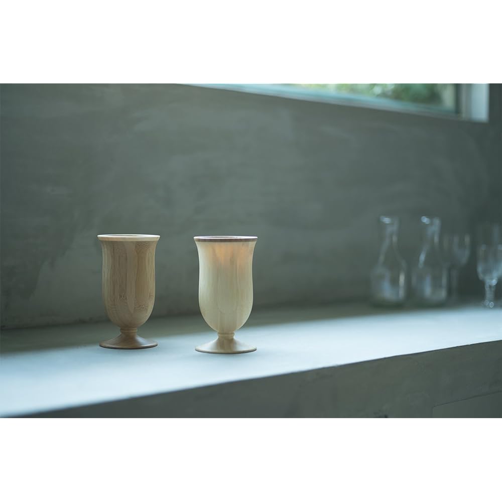 RIVERET Vessel Glass Campanula 250ml Pair Set Bamboo Dishwasher Safe White/Brown RV-109WB