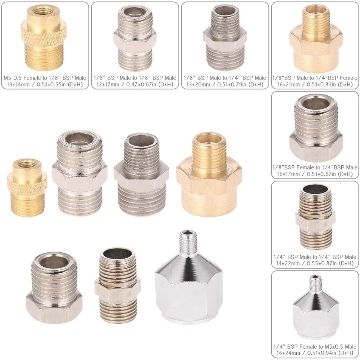 VISLONE Airbrush Adapter Kit Professional Fitting Connector Set Adapter Kit for Compressor & Airbrush Hose r 1/4~1/8