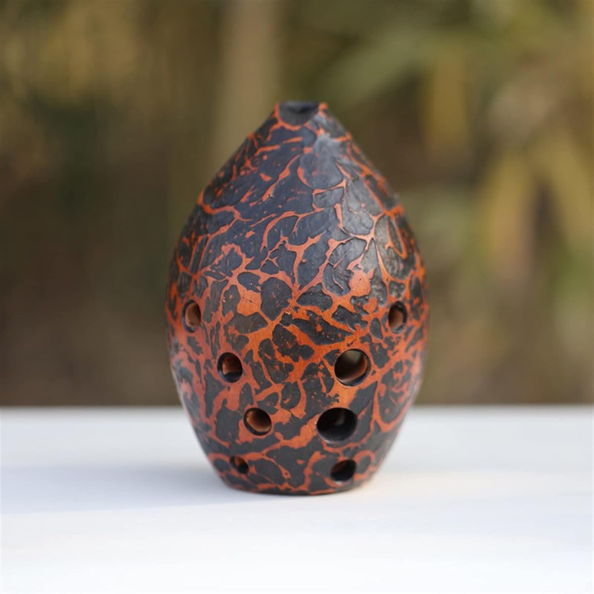 Xun Portable F-tune Ceramic Ocarina Musical Instrument Ocarina Instrument for Students Adults Beginners 10 Holes Pear Shape Red Pottery (Red, Clear)