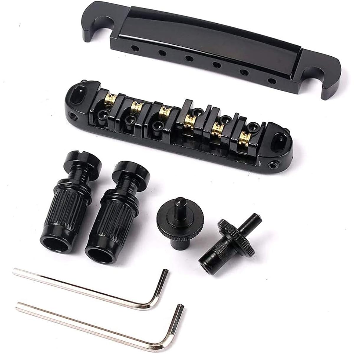 Abr-1 Style Tune-o-matic Bridge Tailpiece Roller Saddle Bridge for Gibson Les Paul Gear Replacement (Black)