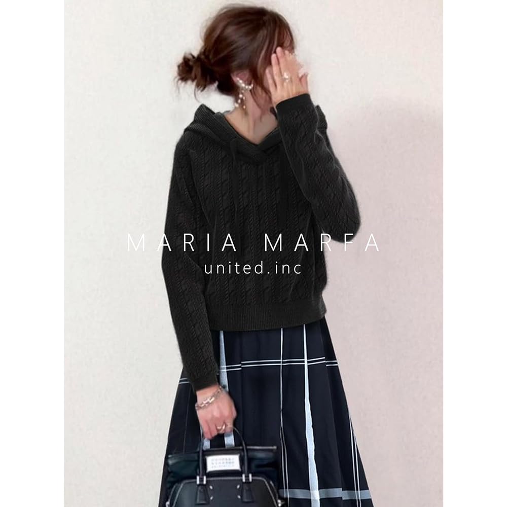 [MARIA MARFA] Limited stock 2-piece set knit tops checked long skirt autumn winter elegant ladies 3A-M15