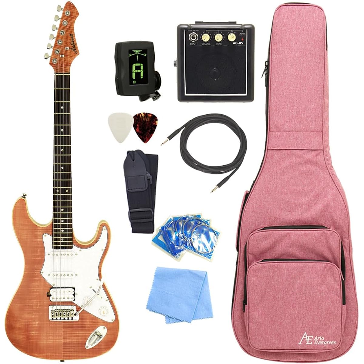 Electric guitar beginner set Aria Pro II 714-AE200 LV Aria with mini amp 9-piece set [98765]
