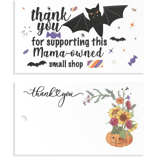100 Mini Thank You For Supporting This MaMaMaOwend Halloween Business Thank You Cards Shopping Purchases Appreciation Cards for Customers Package Inserts for Small Business Owners
