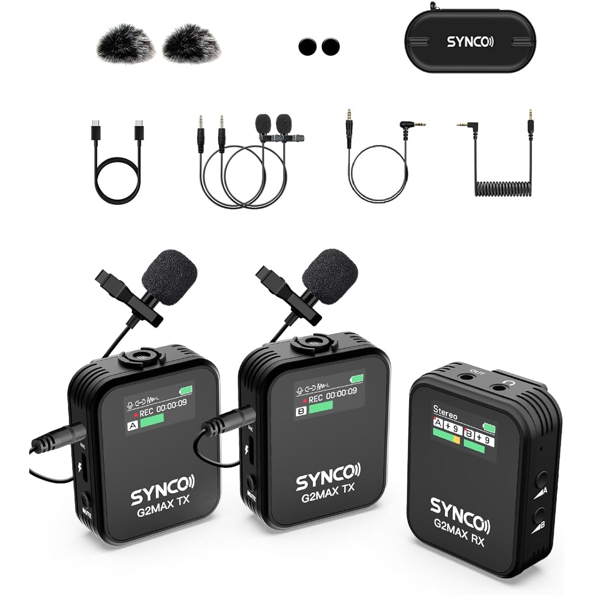 eless Lavalier Microphone, SYNCO G2(A2) MAX, Records for 24 hours, Noise Cancellation, Volume Adjustment, YouTube Video Shooting/Live Streaming/Online Classes, Compatible with SLR Cameras, Smartphones, and PCs, Wireless-Microphone-SLR-wireless-microphone