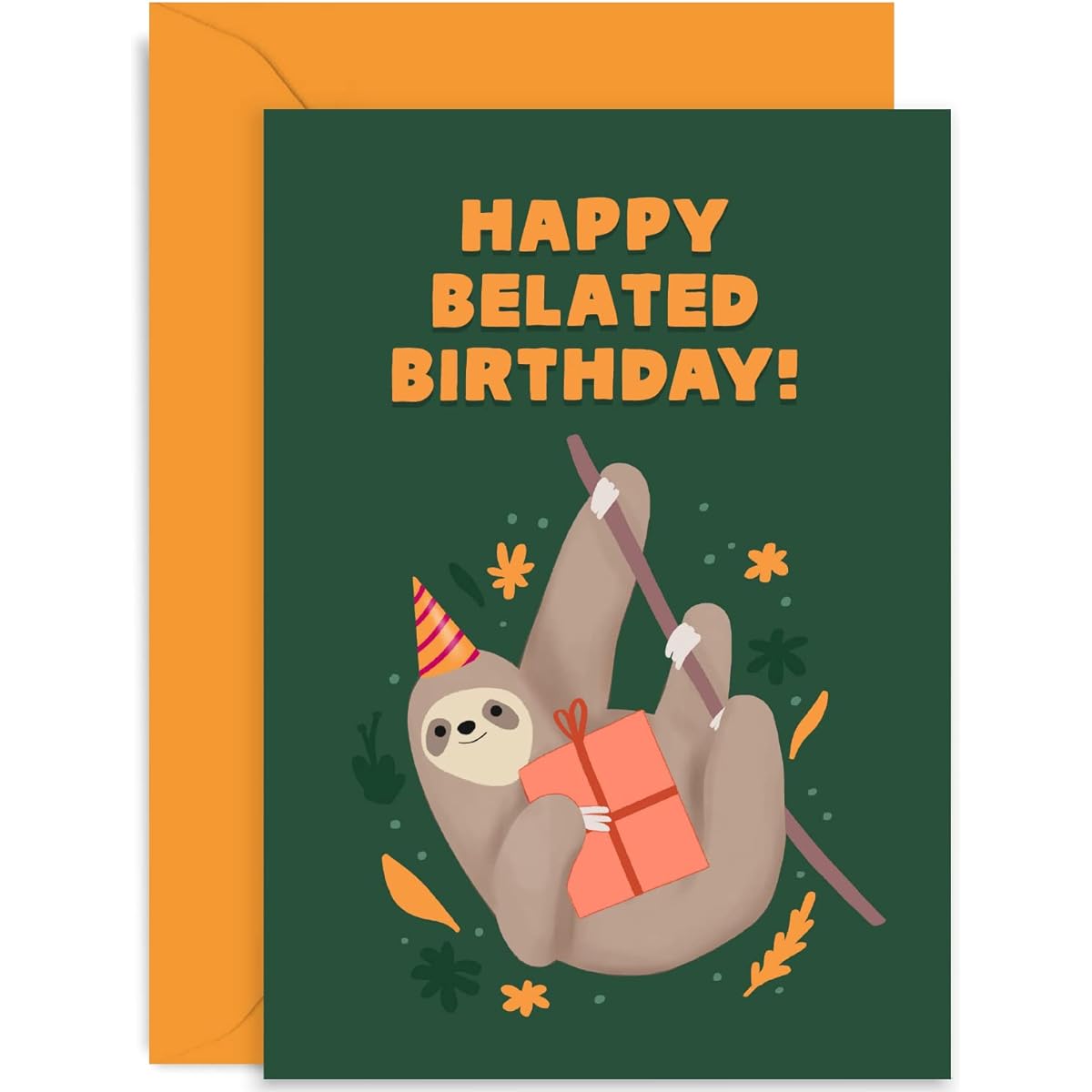Old English Co. Sloth Funny Late Birthday Card for Him or Her - Sorry Late Birthday Card for Friends and Family - Cute Late Birthday Card - Funny Sloth Card | Blank with Envelope