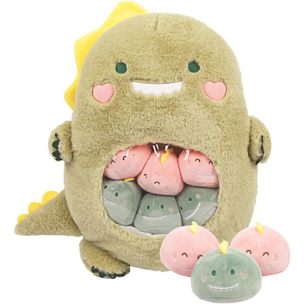 ARELUX Cute Dinosaur Plush Pudding Pillow: Snack Pillow, Toy Bag, Removable Plush Toys, 8 Piece Set, Creative Kids Soft Dinosaur Stuffed Animal Throw Pillow, Doll Gifts for Girls and Boys