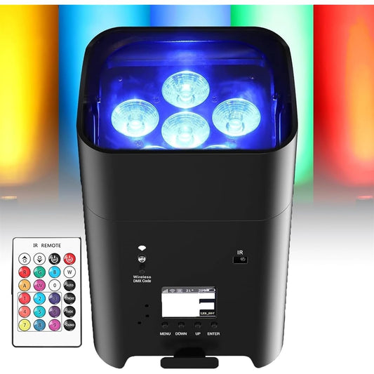 6 in1 Cordless Par Light, 6x18W RGBWA+UV Uplight, 8800mAh Battery Powered Stage Light with App, Remote and DMX Control, LCD Screen, Uplight for DJ Live Show Wedding Event Church Event (Size : Black)
