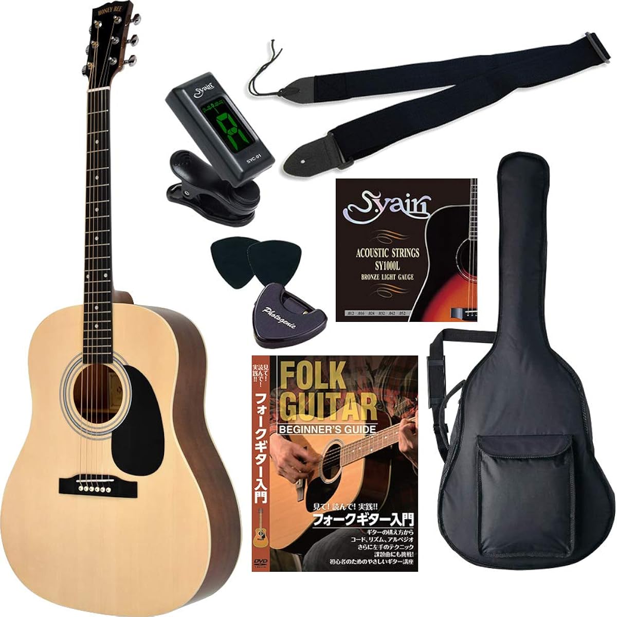 HONEY BEE Acoustic Guitar Round Shoulder Type HJ-18/N Beginner Introductory Limited Tuner Set [Clip Tuner]