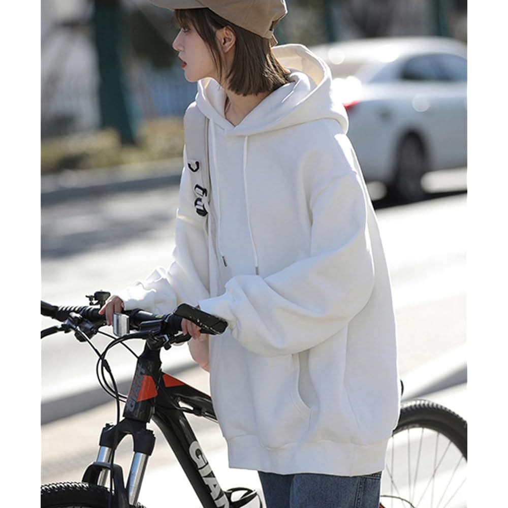 [JHIJSC] Women's Parka, Spring, Long Sleeve, Loose, Brushed Lining, Pullover, Plain, Stylish, Large Size