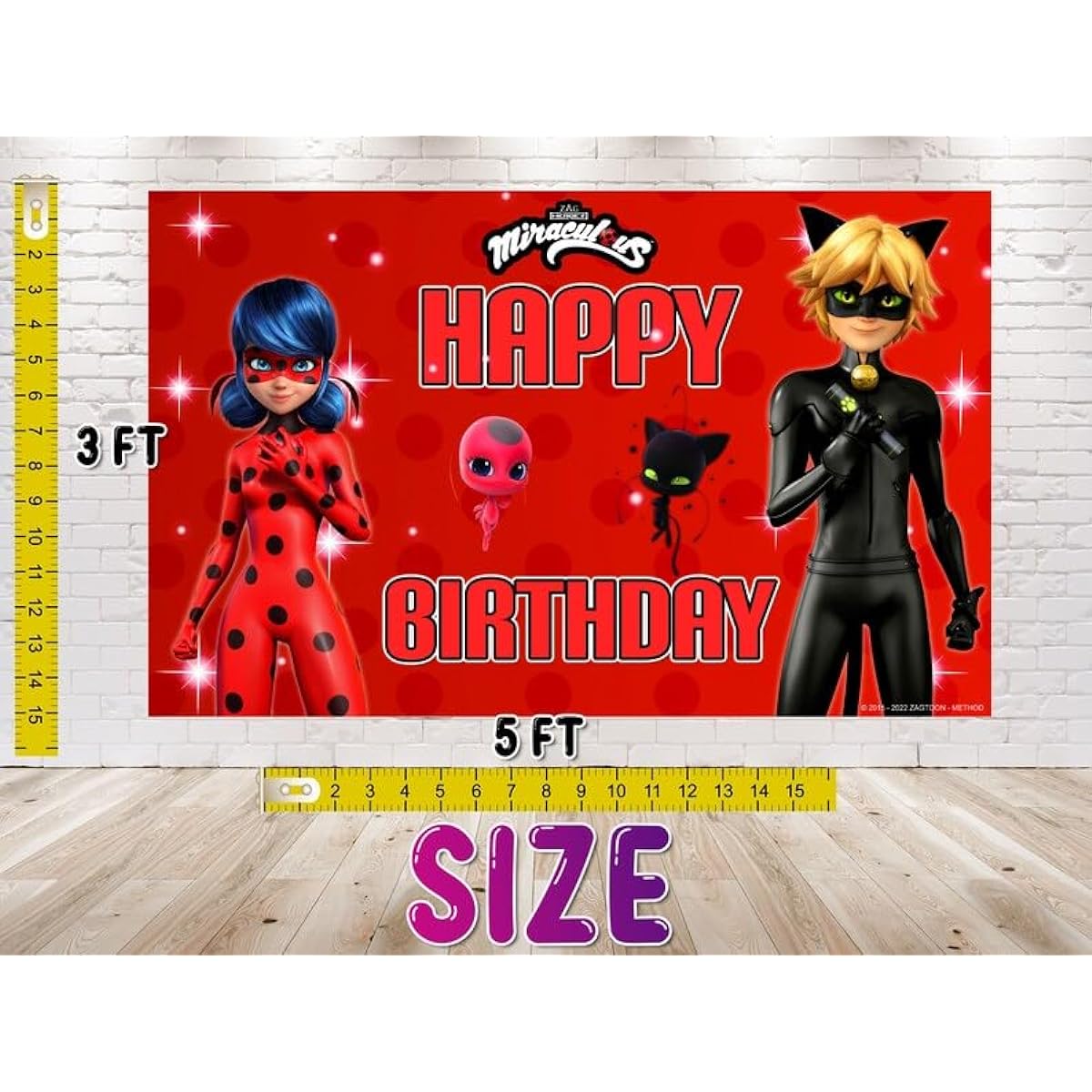 5x3ft Miraculous Ladybug Backdrop for Birthday Party Decoration, Cartoon Miraculous Ladybug Backdrop for Themed Birthday