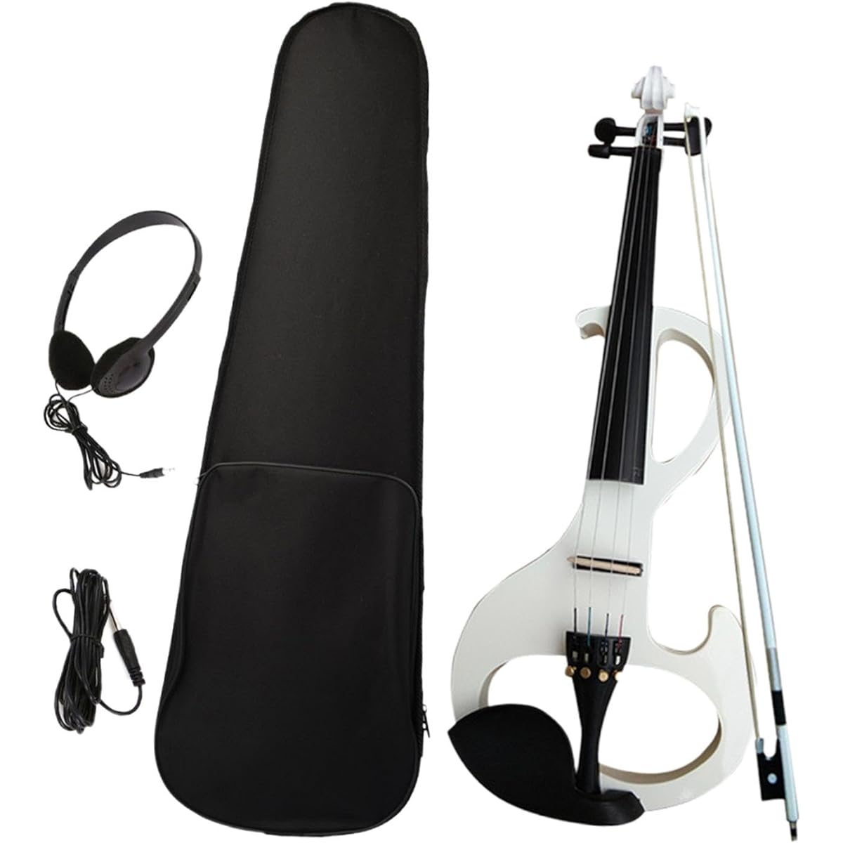 Harilla Gold Electric Violin Set with Accessories - Solid Wood Silent Electric Violin and Headphones for Violin Lovers, Teens, Beginners, White