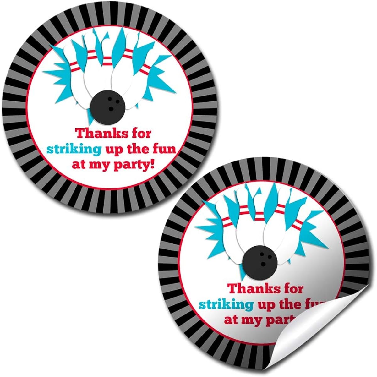 Bowling Birthday Party Sticker Labels, 24 2" Party Circle Stickers by AmandaCreation Party Favors, Envelope Seals & Goodie Bags