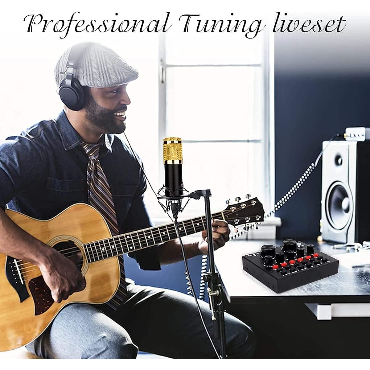 Recording Microphone Kit, V8 Sound Card with Effects and Voice Changer, Professional Condenser Microphone, Shock Mount, USB Cable, Table Mounting Clamp
