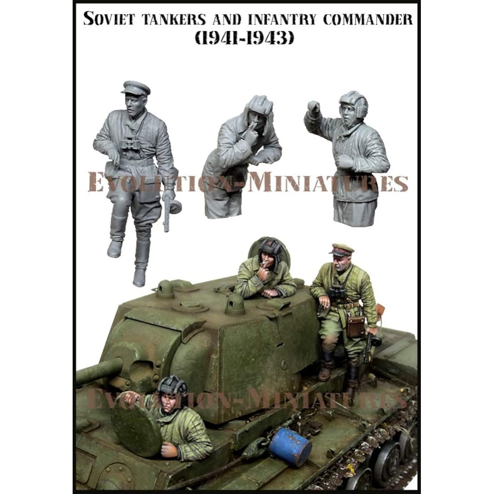 Evolution Miniatures 1/35 World War II Russian Red Army Tank Crew & Sniper Commander Set 1941-1943 Resin Kit EM-35208