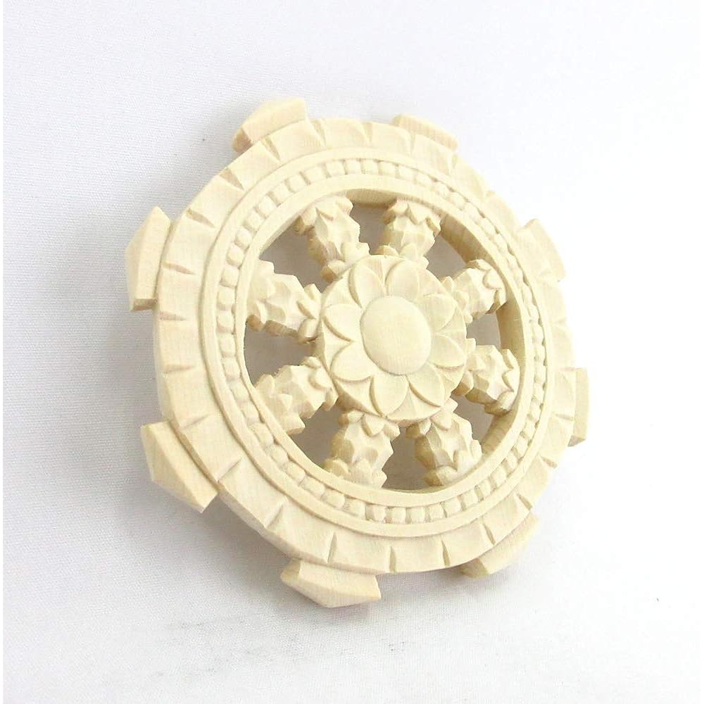 Kurita's special Buddha statue [Dharma instrument] Dharma wheel (10 cm in diameter) double-sided carved cypress wood Buddhist altar fittings 28049