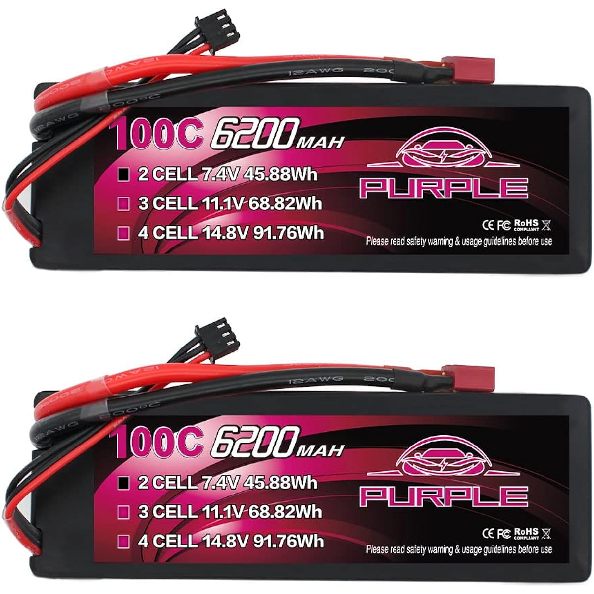 CNHL 6200mAh 2S Lipo Battery 100C 7.4V Hard Case Battery with Deans T Plug for RC Car Truck Boat Truggy (2 Pack)