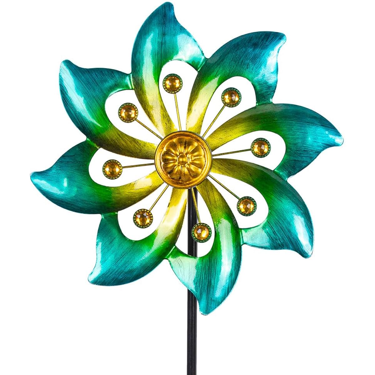 DREAMYSOUL Metal Garden Windmill 9.6" Diameter x 40" Height Kinetic Wind Spinner for Yard, Garden Art, Lawn Decoration (Cyan)