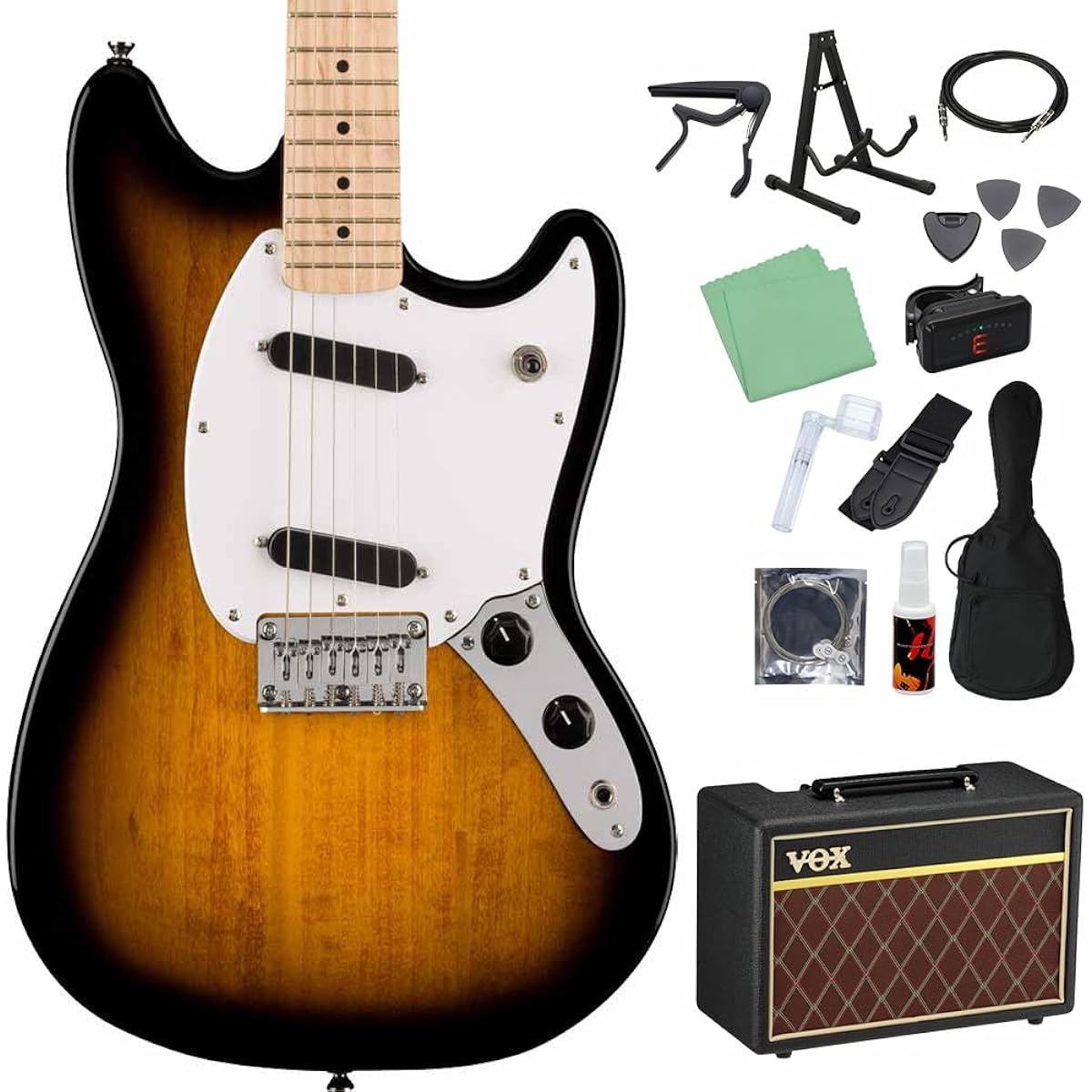Squier by Fender SONIC MUSTANG 2-Color Sunburst Electric Guitar Beginner 14-Piece Set [With VOX Amplifier] Mustang Squier/Squier