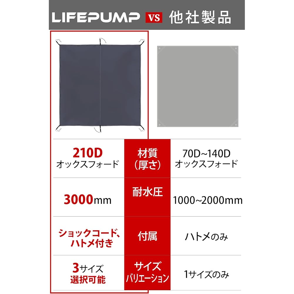 [LIFEPUMP] Ground sheet water pressure resistant 3000mm waterproof tent sheet ``3 sizes available: 210, 270, 300! ] Lightweight ground sheet 210D Oxford material with storage bag (gray 270cm x 270cm)