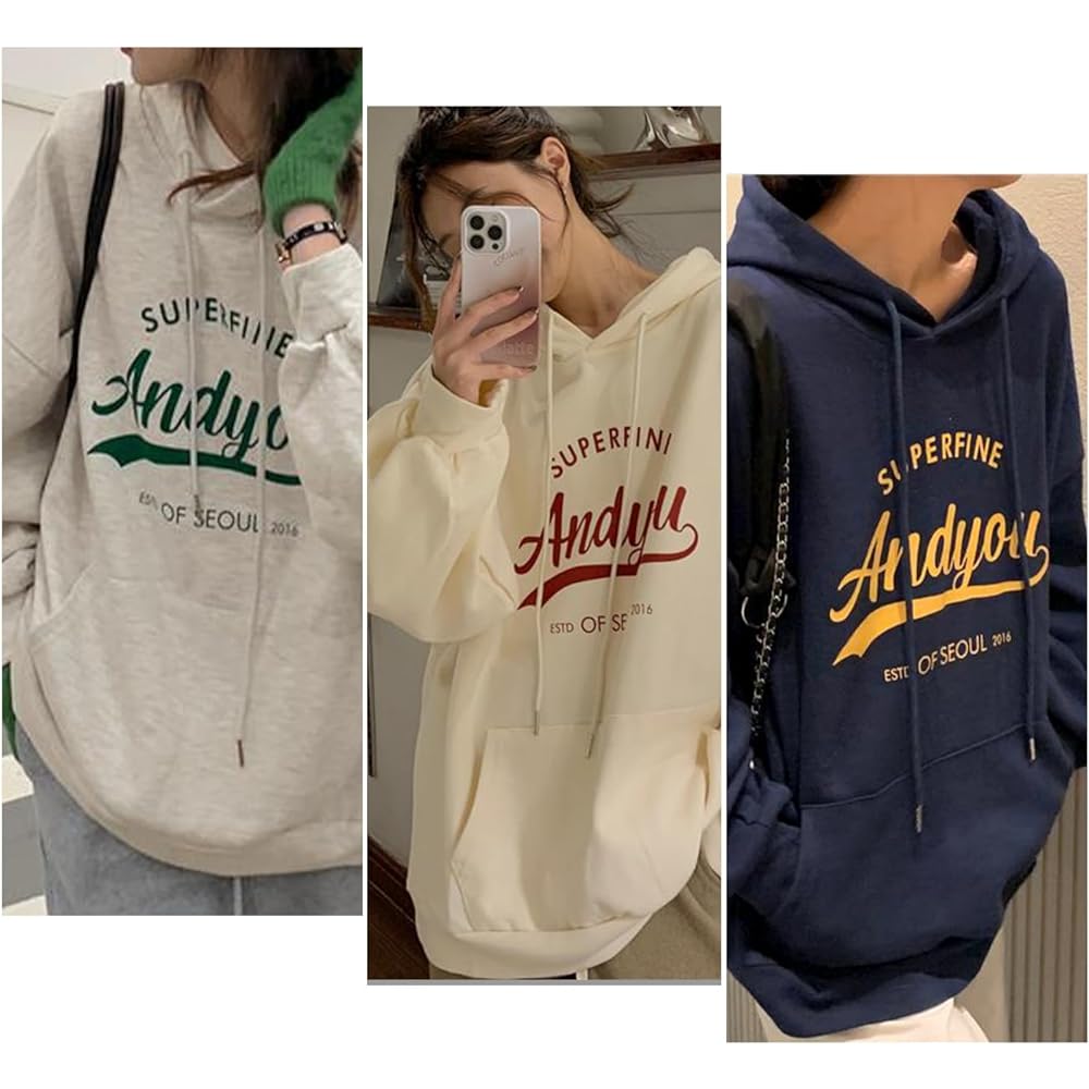 [J.STORE] Center Logo Print Sweatshirt Hoodie Casual Hooded Long Sleeve Spring Autumn Tops Women's