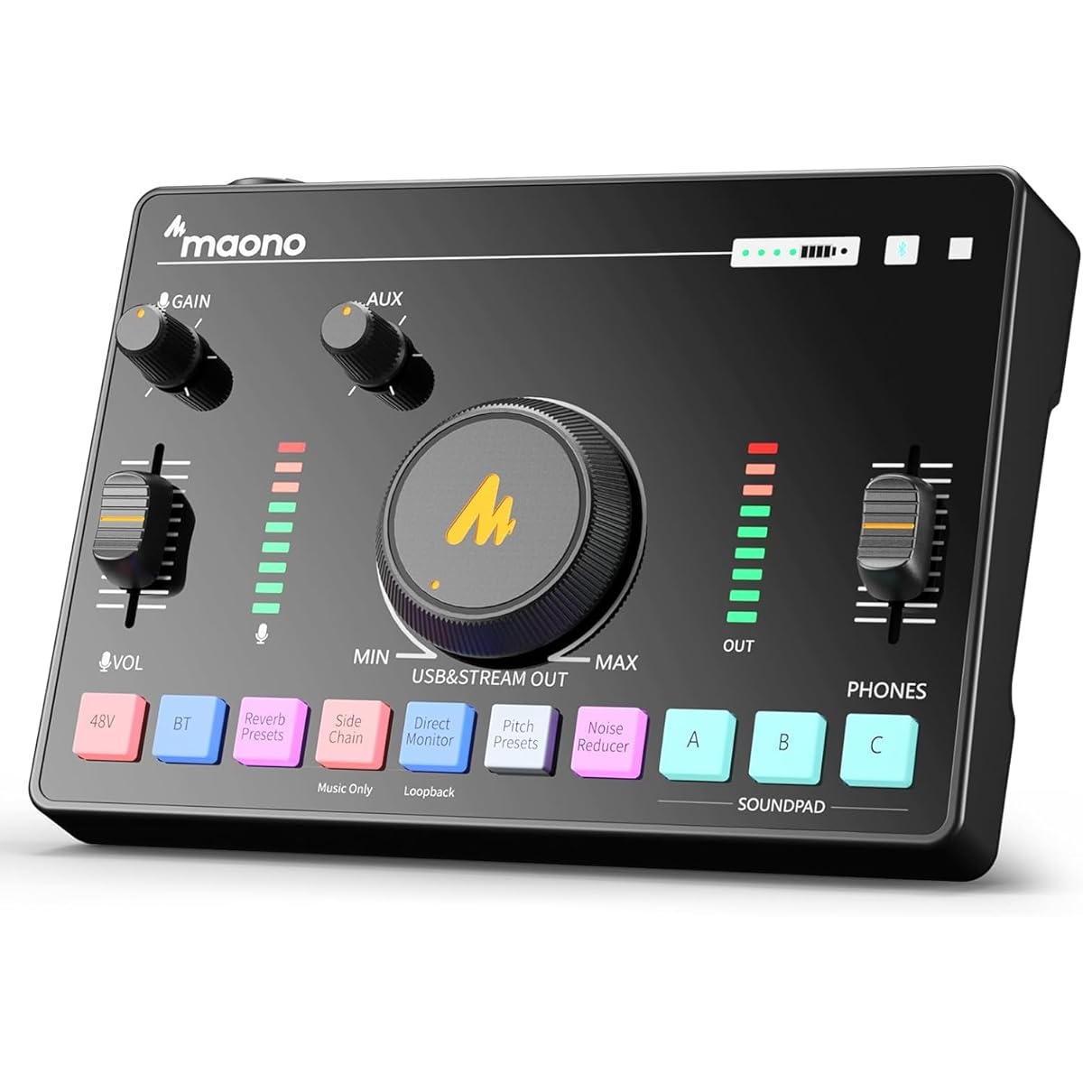MAONO Audio Mixer Audio Interface XLR Connection Podcast Stereo Mixer Noise Canceling Bluetooth Built-in Battery Live Streaming Recording Live Condition PS4/PS5 Game Effector Processor MaonoCaster AMC2 NEO Black