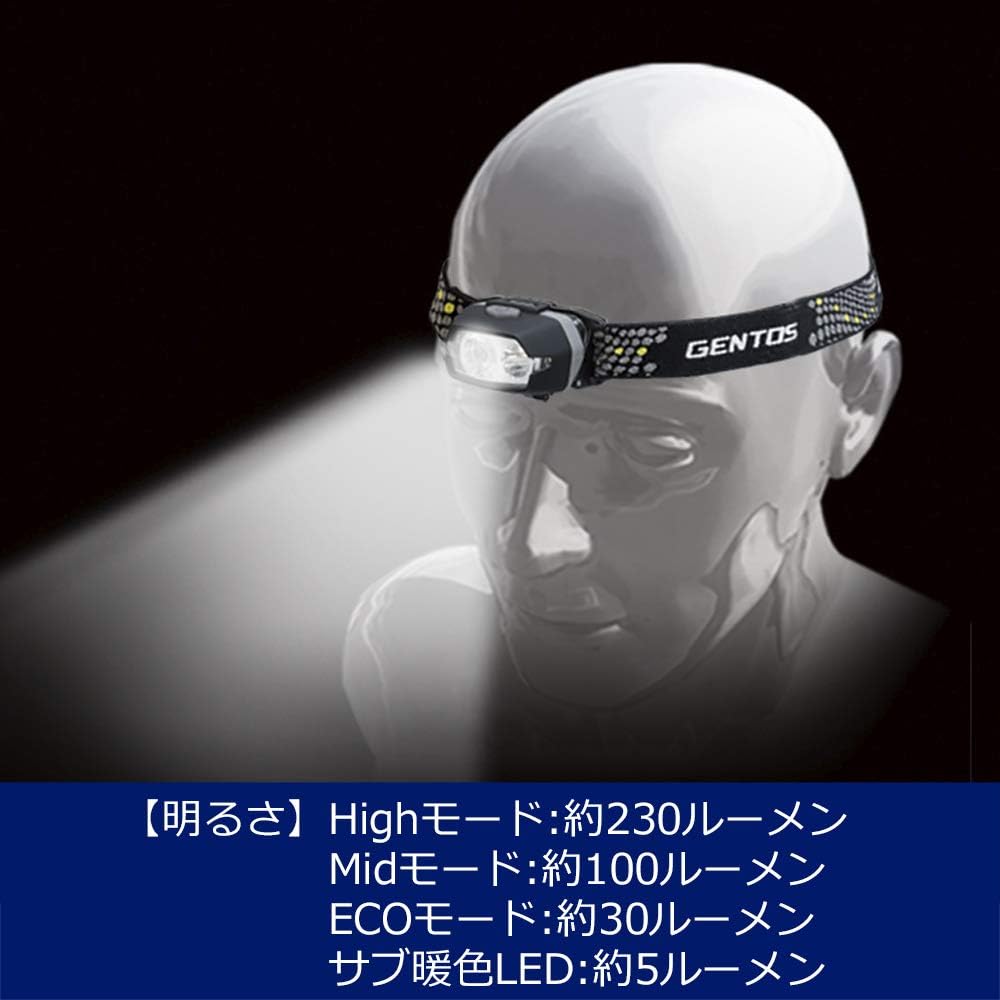 GENTOS LED Headlight Over [Brightness 100-270 lumens/Practical lighting 1.5-8 hours/Warm color sub-LED/Oval wide range illumination/1m waterproof] Compliant with ANSI standards