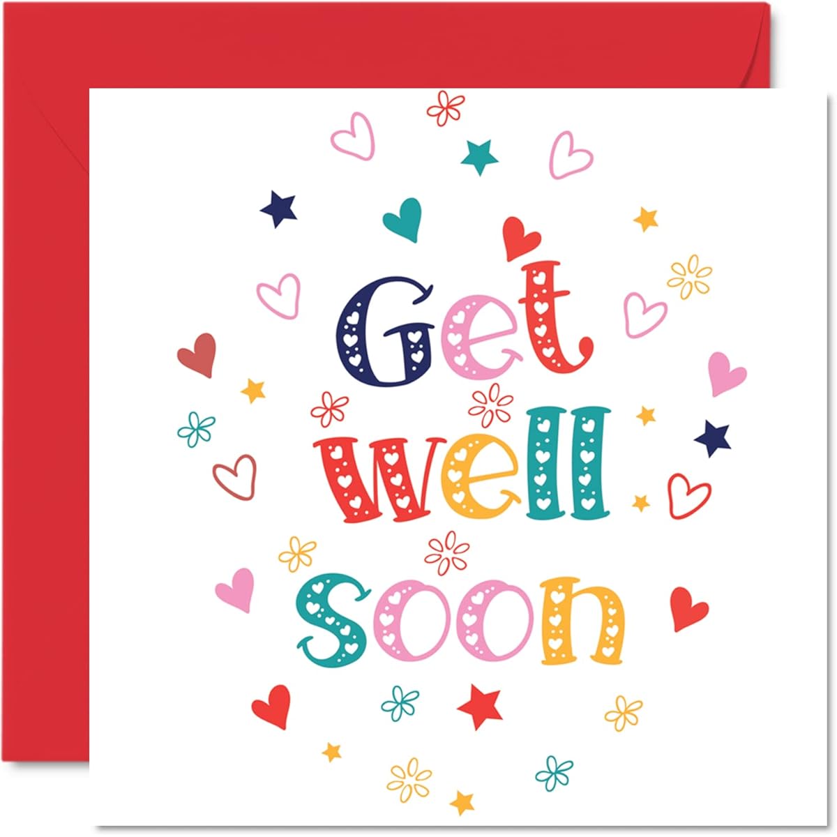 Get Well Soon Men's Cards - Get Well Soon Hearts - Get Well Cards for Women, Speedy Recovery Cards, 5.7 x 5.7 Inch, Jokes, Humor, Get Well Greeting Cards for Best Friends, Brothers, Sisters, Workmates