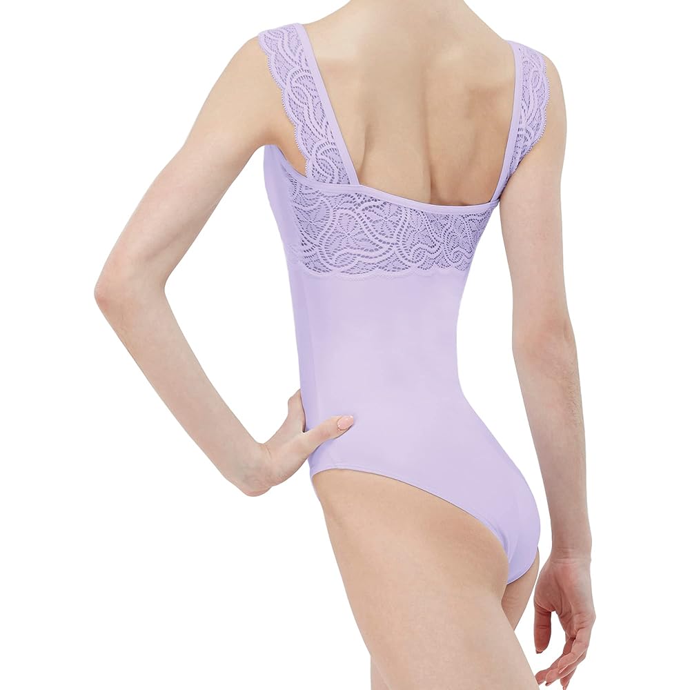 Wear Moi Ballet Tank Leotard Girls [ERINE] Scalloped Lace Back Square Cut Stretch Lace Microfiber [Genuine Product]