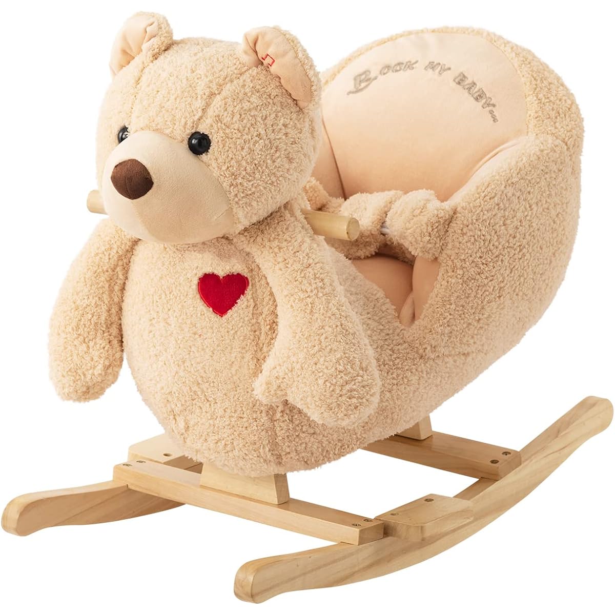 Bon Furniture Aired on TV Bear Vehicle Stuffed Bear Rocking Chair Riding Toy Bear Rideable Stuffed Toy Comes with Belt Playing Sound Children's Beige