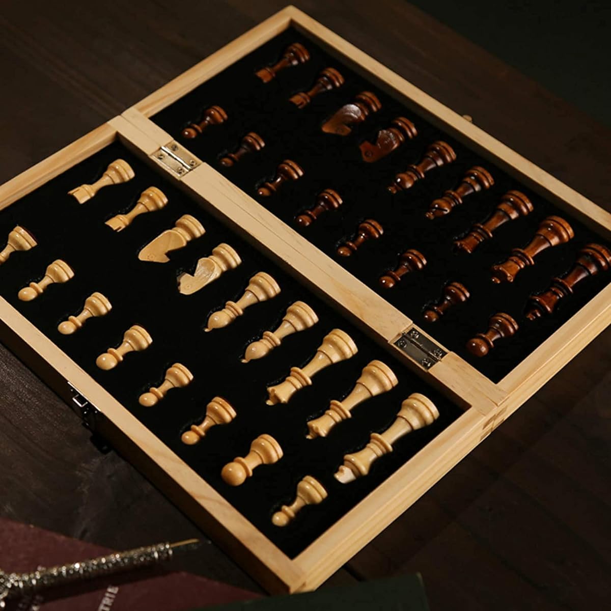 Multipurpose 11.8" Magnetic Wooden Folding Chess Set Game Board Decor Chess Board for Adults/Kids/Beginners