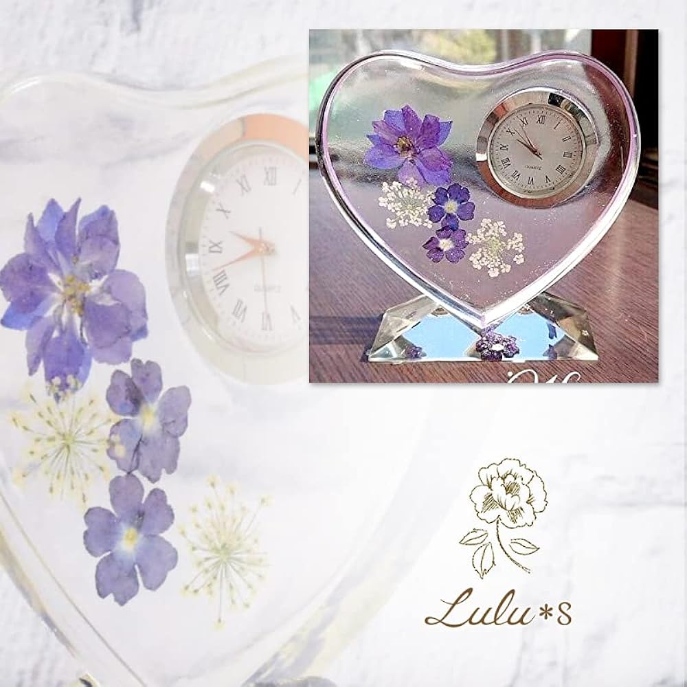 Lulu's Lulu's Herbarium Flower Clock Cute Heart-shaped Herbarium Clock Preserved Flower Dried Flower Size: Width approx. 10cm x Height approx. 11cm x Thickness approx. 3cm Heart Herbarium Clock Lulu's-1376