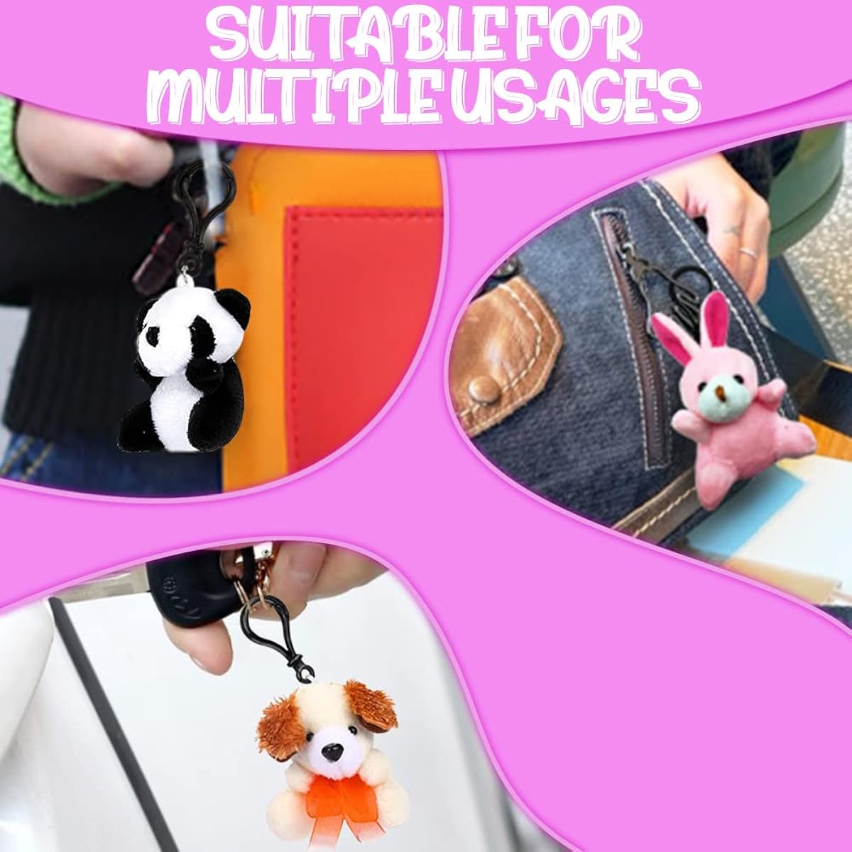 24 Pack Valentine's Day Animal Plush Keychains with Valentine Cards, Stress Relief Stuffed Animal Keychain Set for Kids, Valentines Classroom Gift Exchange, School Rewards, Party Favor Supplies
