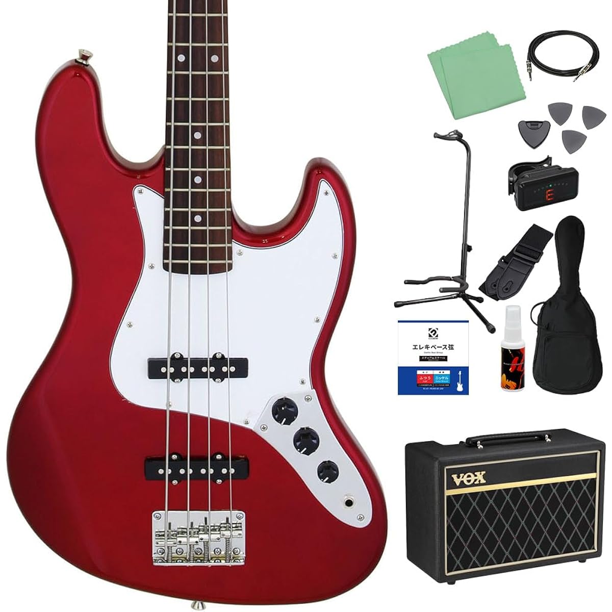 LEGEND LJB-Z Candy Apple Red Bass Beginner 12-piece Set [With VOX Amplifier] Jazz Bass Type Legend