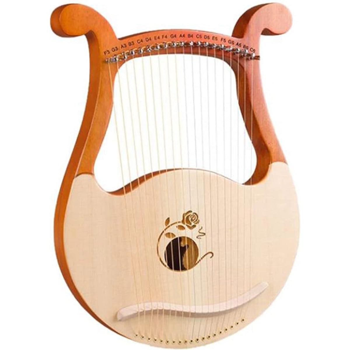 WowZza 19 String Wooden Lyre Harp with Unique Pattern Engraved Phonetic Symbols and Tuning Wrench, Harp Instrument
