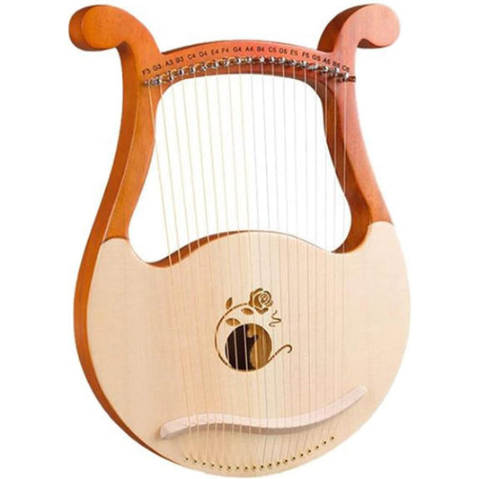 WowZza 19 String Wooden Lyre Harp with Unique Pattern Engraved Phonetic Symbols and Tuning Wrench, Harp Instrument