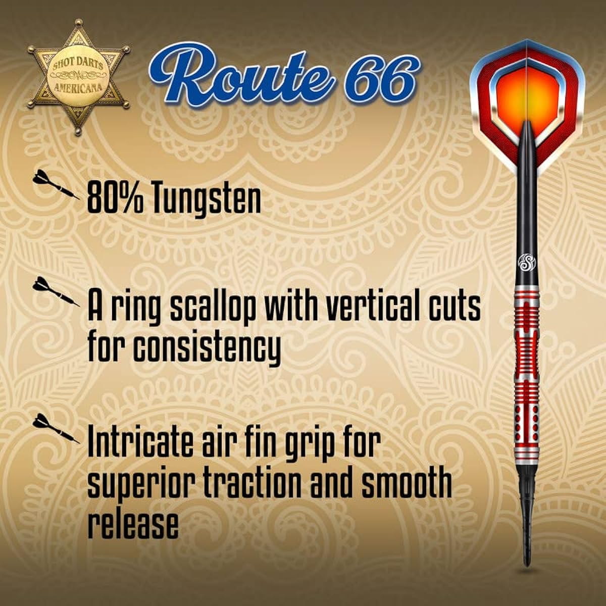 Shot! Americana Route 66 Soft Tip Darts Set 80% Tungsten Pro Throwing Darts Soft Tip Set Professional - Made in New Zealand - Designed Dart Flights for Women & Men - Plastic Tip Bar Darts for Adults