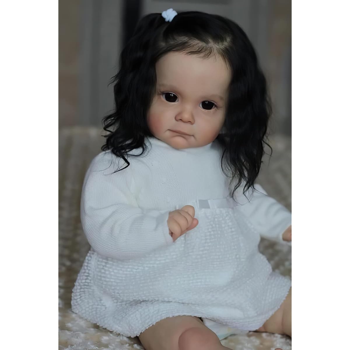 TERABITHIA 24" Cute Giant Size Rooted Black Hair Silicone Vinyl Realistic Reborn Baby Girl Doll Realistic Newborn Toddler Doll Soft to the Touch Weighted Body