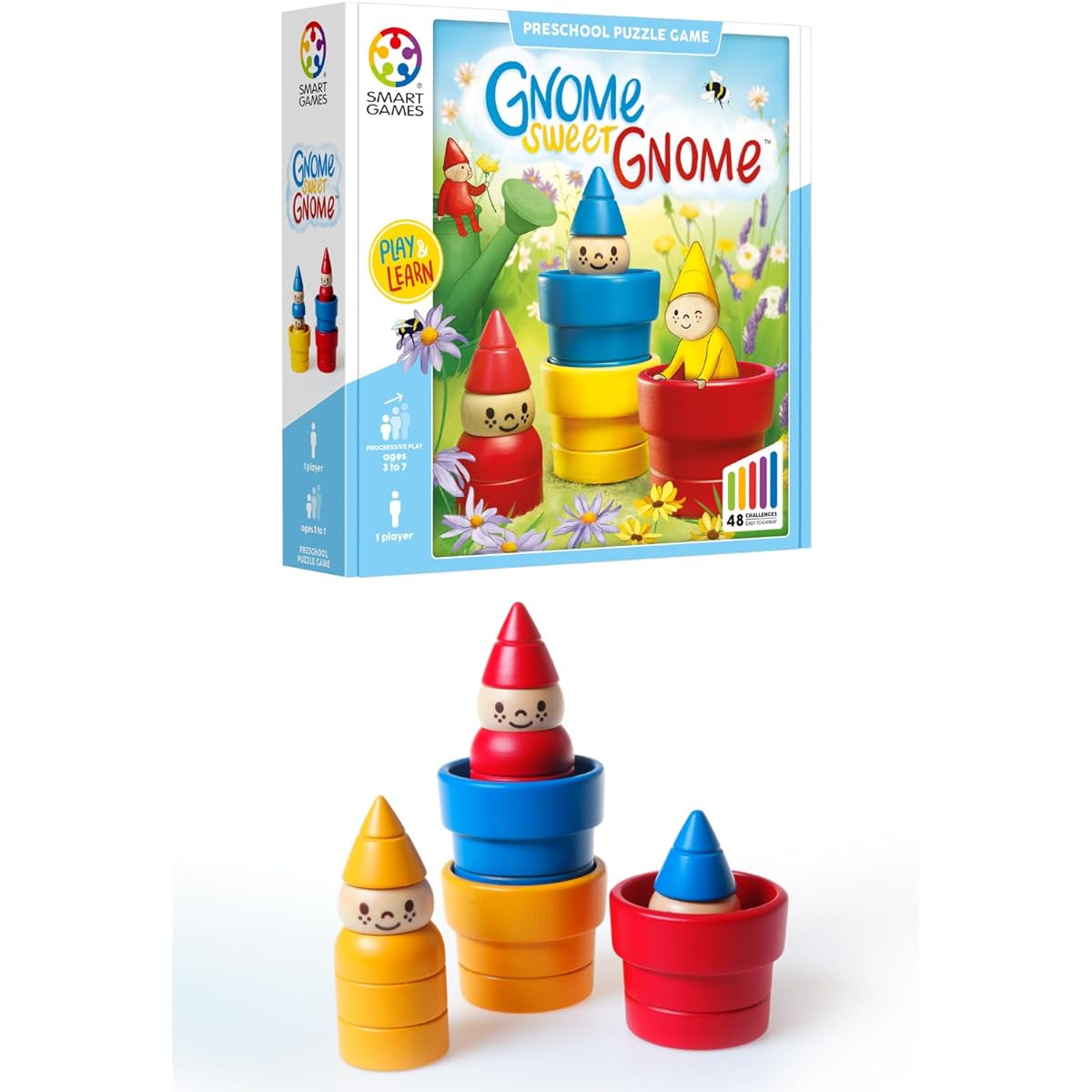 SmartGames Gnome Sweet Gnome Wooden Mystery Game for ages 3-7 with 48 challenges