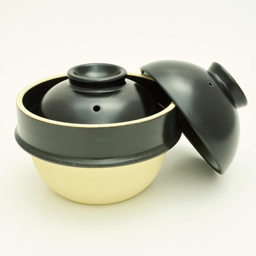 Tsukamoto Rice Pot, Black, 1 Cup, Living Alone, Mashiko Ware, Kamacco, Rice Pot, 2 Types of Chopstick Rests Included, AKM-2