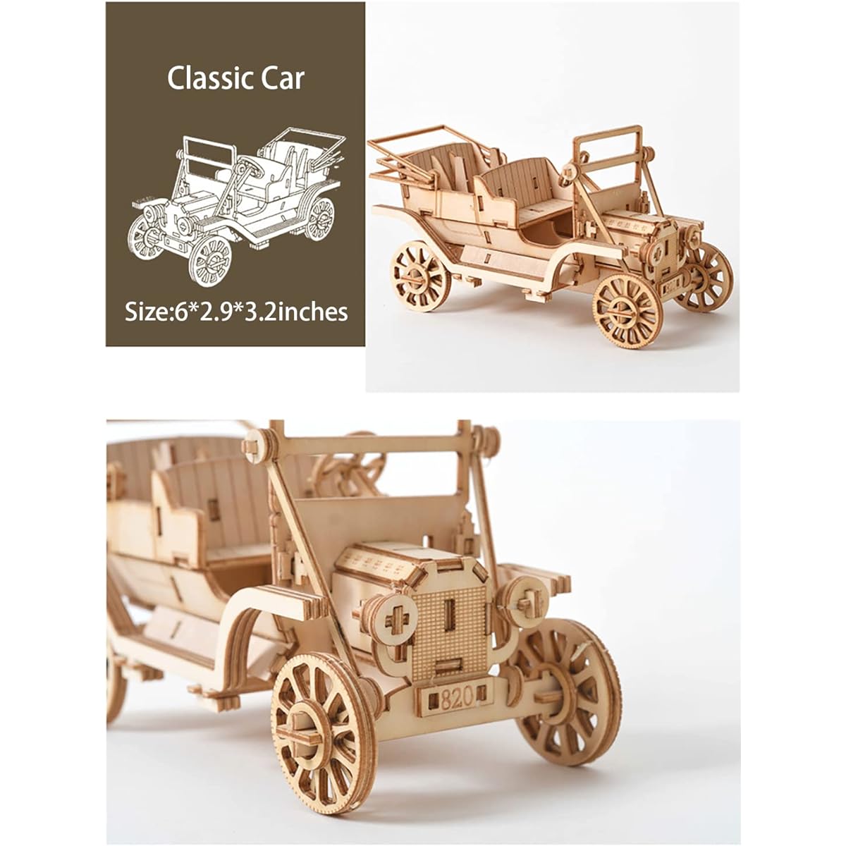 Classic Car Wooden 3D Puzzle Adult Mechanical Model Kit DIY 2mm Plywood Ornament Gift