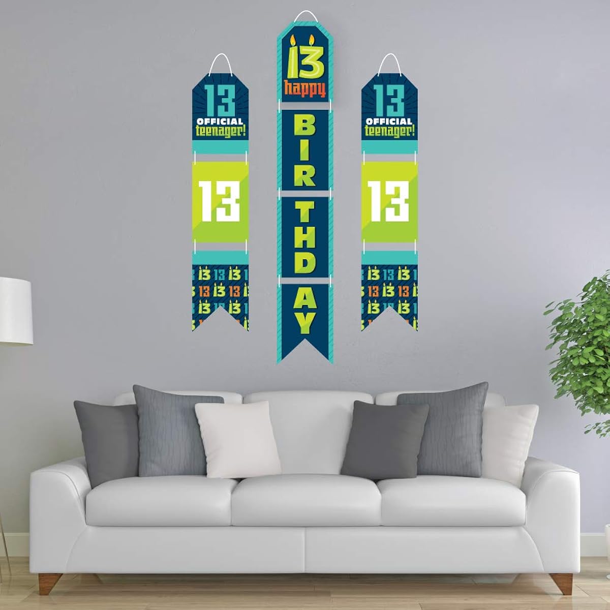 Big Dot of Happiness Boy 13th Birthday - Hanging Vertical Paper Door Banner - Official Teenager Birthday Party Wall Decor Kit - Indoor Door Decor