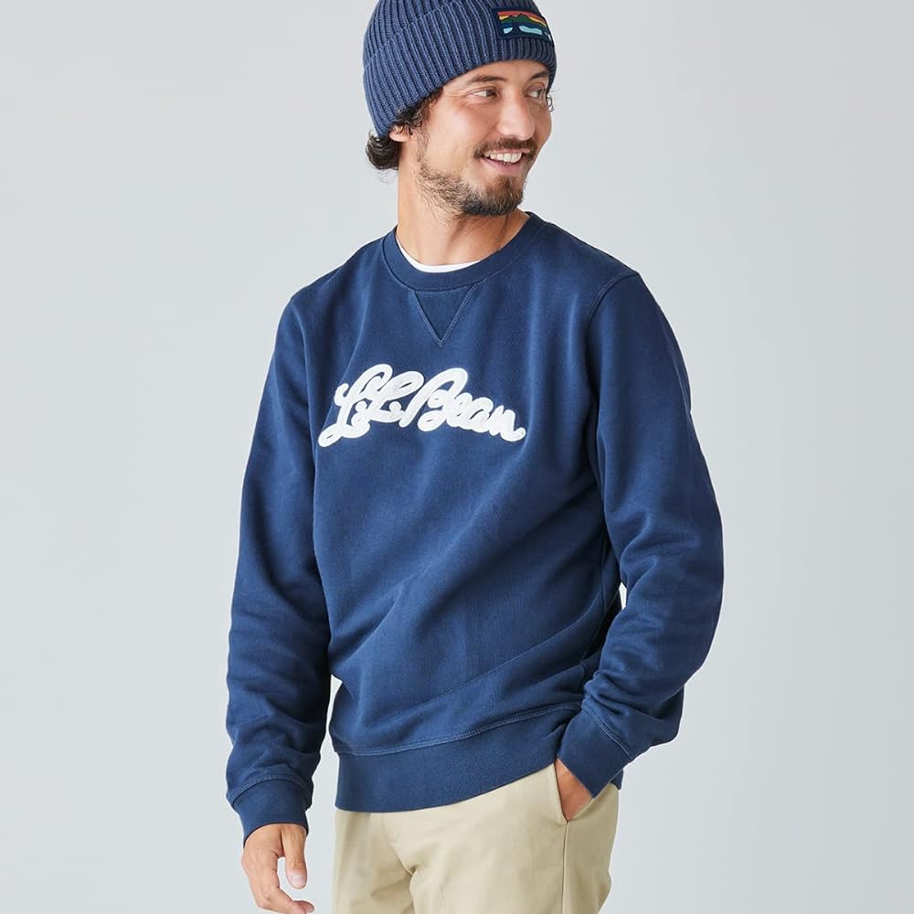 [LLB] Men's Athletic Sweatshirt, Crew Neck Script Logo Japan Fit
