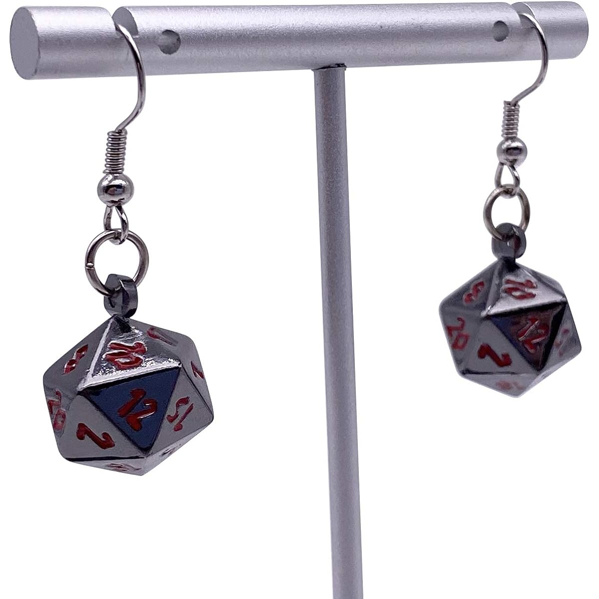 Norse Foundry Nightmare Black Mini Metal Earrings Polyhedral 10mm Ion Stone | RPG Math Game DND Pathfinder